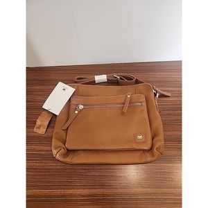 Wise Owl Leather Purse Crossbody‎ Tan Brown New 8 X 10”
